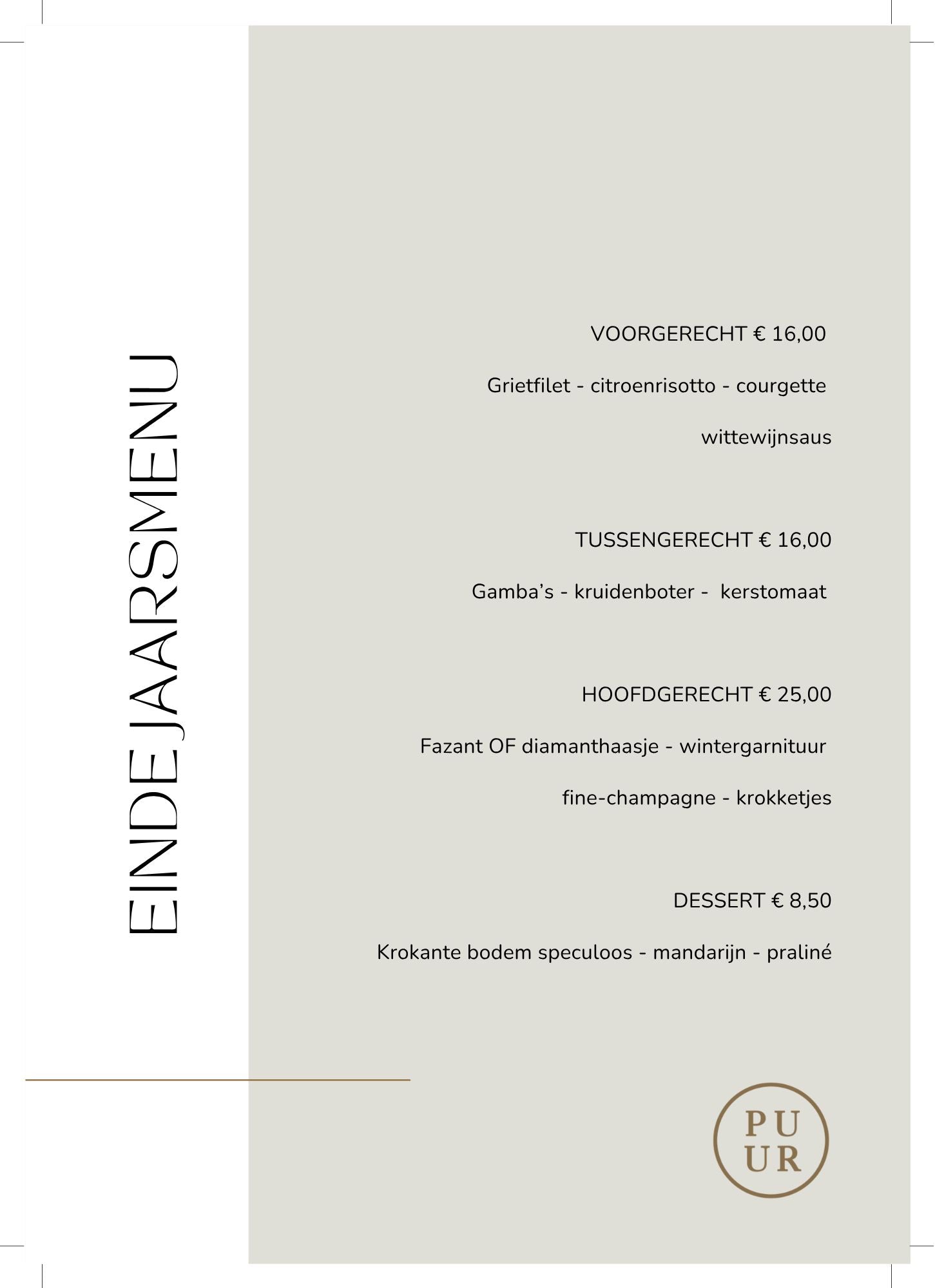 Eindejaarsmenu zonder tussengerecht