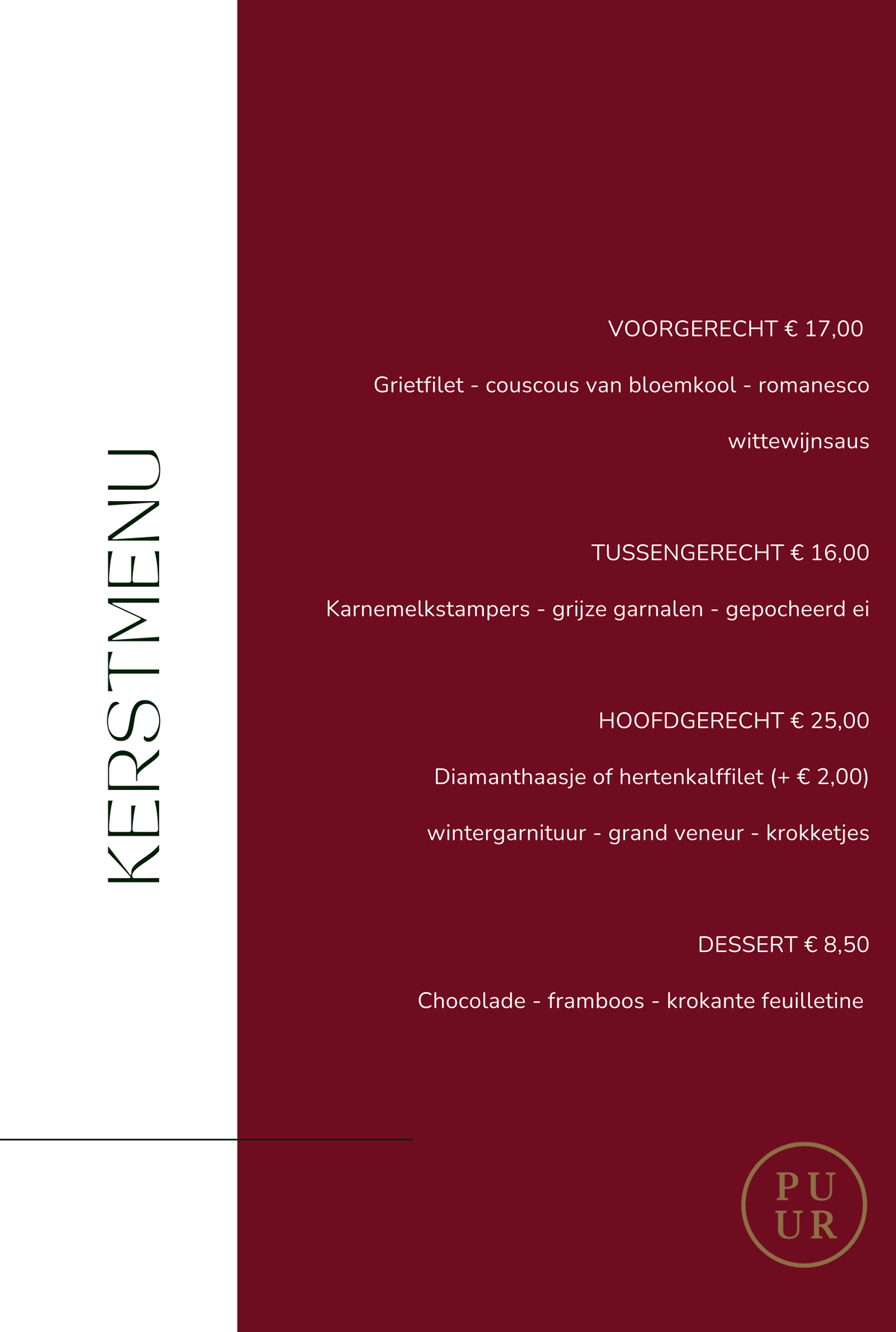 Kerstmenu 3-gangen