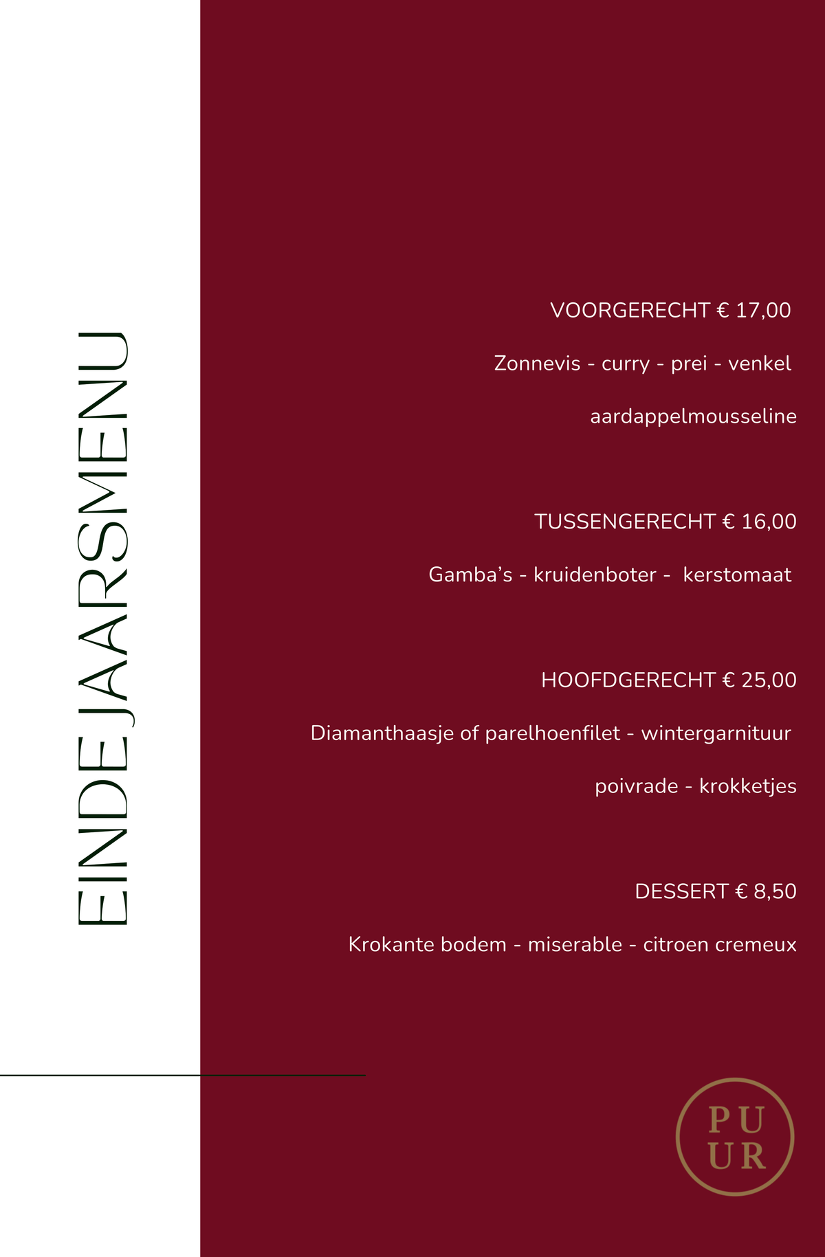 Eindejaarsmenu 4-gangen